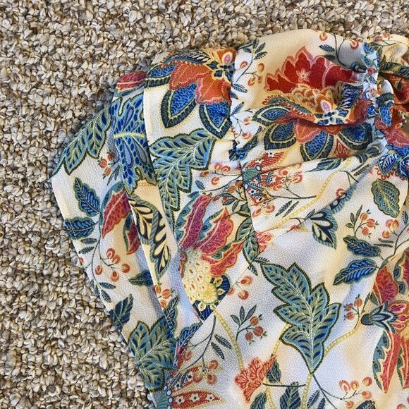 Rose + Olive Womens Floral Blouse Plus Size 1X Colorful Tassel Boho Beach Summer - Picture 3 of 8